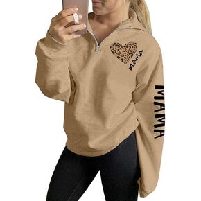 BANGELY Womens Mama Sweatshirt Mom Life Zip Up Pullover Funny Leopard Graphic Tee High Collar Quarter 1/4 Zip Coat in Saudi Arabia