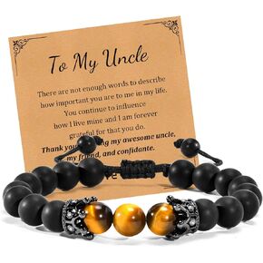 Men's Bracelet Jewelry Gift : Handmade Black Agate and Tiger's Eye Stone Gemstone Beaded Bracelets for Boyfriend, Husband, Son, Dad, Brother Uncle, Sentimental Gift Idea for Men, Gift Box Card