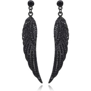 mecresh Vintage Floral Teardrop Butterfly Wing Black Austrian Crystal Drop Dangle Earrings for Women Bride Gift