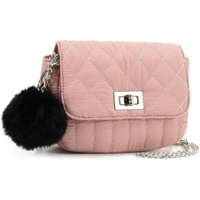 JSTRIVE Cute Purses for Teen Girls Small Purse and Quilted Crossbody Bags for Women with Chain Strap, Nylon Lightweight, 8"