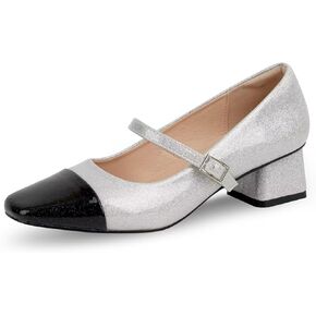 MUSSHOE Mary Jane Shoes Women Flats Square Cap Toe Women's Pumps Low Chunky Heel Adjustable Ankle Strap