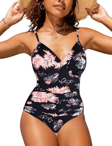 Hilor Women's One Piece Swimsuits Front Twist Swimwear V Neck Shirred Bathing Suit Monokini Tummy Control in Saudi Arabia