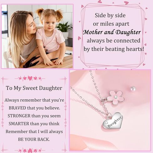 Lanqueen مجوهرات للبنات للأخت الكبرى/الابنة/الحفيدة/ابنة الأخ زهرة القلب حلية قلادة هدايا للبنات هدية عيد الحب in Kuwait