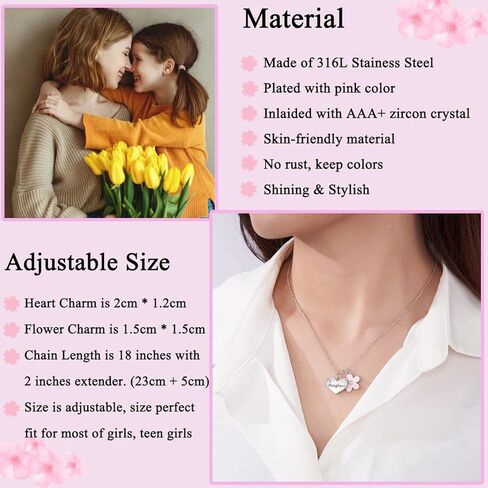 Lanqueen مجوهرات للبنات للأخت الكبرى/الابنة/الحفيدة/ابنة الأخ زهرة القلب حلية قلادة هدايا للبنات هدية عيد الحب in Kuwait