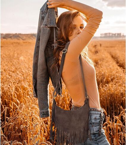 GLITZALL Boho Fringe Purse Small Crossbody Hobo Bags for Women Vegan Suede Western Country Purse in Kuwait