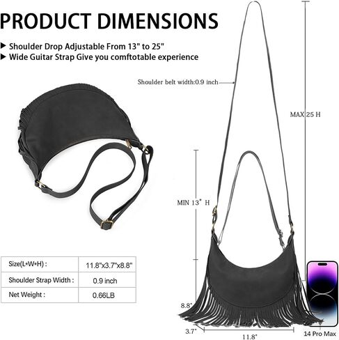 GLITZALL Boho Fringe Purse Small Crossbody Hobo Bags for Women Vegan Suede Western Country Purse in Kuwait