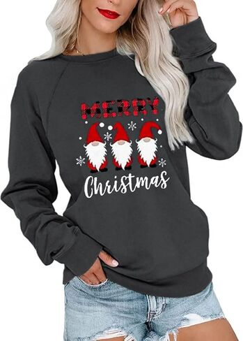 NEKOSI قمصان عيد الميلاد النسائية طويلة الأكمام بلوفر بياقة واسعة 2023 عيد الميلاد مضحك ملابس غير رسمية in Kuwait