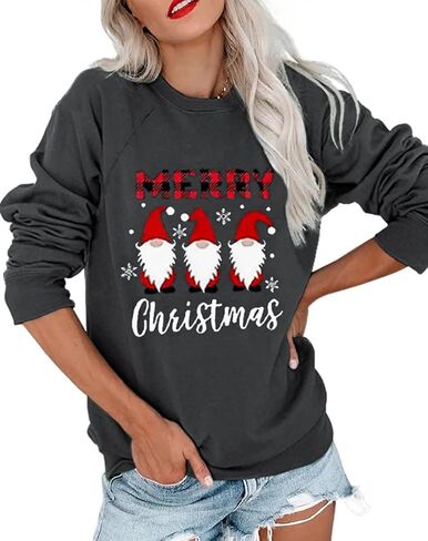 NEKOSI قمصان عيد الميلاد النسائية طويلة الأكمام بلوفر بياقة واسعة 2023 عيد الميلاد مضحك ملابس غير رسمية in Kuwait