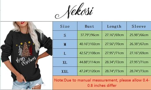 NEKOSI قمصان عيد الميلاد النسائية طويلة الأكمام بلوفر بياقة واسعة 2023 عيد الميلاد مضحك ملابس غير رسمية in Kuwait