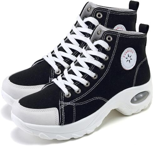 MAUGELY Women's High Top Heightened Sole Sports Causal Fashion Sneakers Canvas Shoes in Kuwait