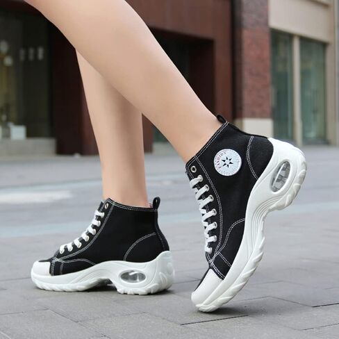 MAUGELY Women's High Top Heightened Sole Sports Causal Fashion Sneakers Canvas Shoes in Kuwait