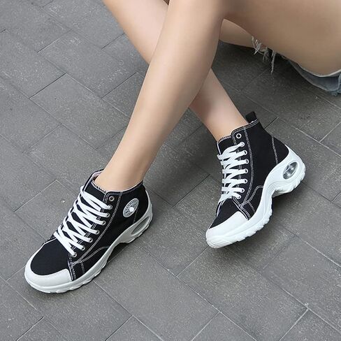 MAUGELY Women's High Top Heightened Sole Sports Causal Fashion Sneakers Canvas Shoes in Kuwait