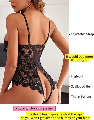 Donnalla Women Sexy Bodysuit Self Knot Front Floral Lace Teddy One Piece Babydoll Naughty Lingerie in Kuwait