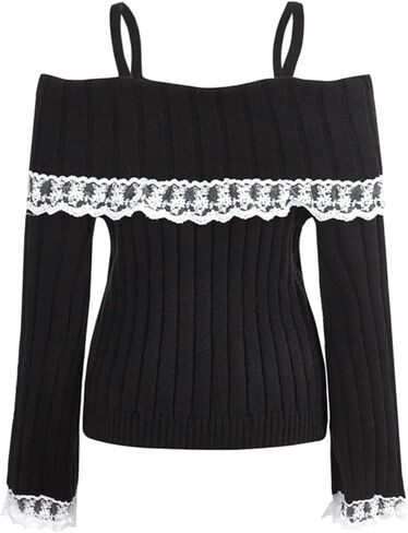 Women Y2K Fairy Grunge Sweater Long Sleeve Slim Fit Star Pattern Knitted Pullover 2000s Fall Boat Neck Jumpers Top in Kuwait