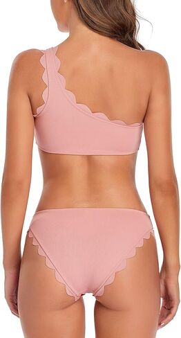 SHEKINI Women One Shoulder Bikini Scalloped Trim Bathing Suit Two Piece Swimsuit in Saudi Arabia