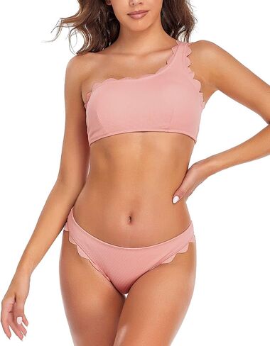 SHEKINI Women One Shoulder Bikini Scalloped Trim Bathing Suit Two Piece Swimsuit in Saudi Arabia