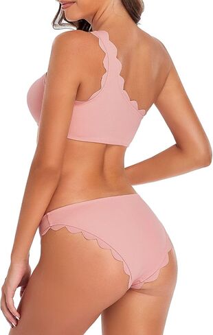 SHEKINI Women One Shoulder Bikini Scalloped Trim Bathing Suit Two Piece Swimsuit in Saudi Arabia