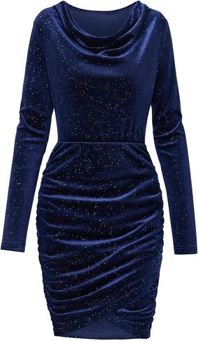 FAIRY SEASON Women's Velvet Dress Long Sleeve Glitter Wrap Ruched Bodycon Cocktail Dress for Party in Kuwait