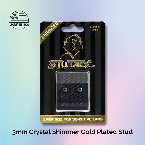 STUDEX Sensitive Crystal Shimmers Stud Earrings 3mm | Hypoallergenic and Nickel Safe for Sensitive Ears | Gold Plated Post in Kuwait