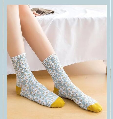 ميجانج ديزاين 5 ازواج من الجوارب القطنية للنساء والرجال والفتيات، احذية سميكة محبوكة جيدة التهوية، جوارب شتوية لطيفة، طقم جوارب بتصميم زهور لطيفة، 5 ازواج،, 5 أزواج - متعددة الألوان in Kuwait