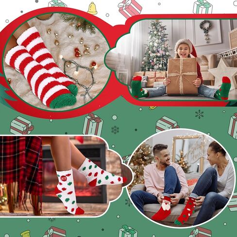 Suhine 6 Pairs Christmas Fuzzy Socks for Women Fluffy Warm Christmas Holiday Socks Cute Cozy Thick Soft Crew Slipper Xmas Socks DIY Gifts with Transparent Sphere Winter Indoors Sleep Bulk, 6 Styles in Saudi Arabia