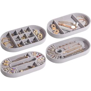ProCase Set of 4 Jewelry Organizer Tray for Drawer, Stackable Velvet Jewelry Trays, Jewelry Drawer Organized Inserts Display Tray for Earring Necklace Rings Bracelet -Black