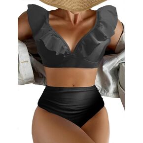 طقم بيكيني مكشكش من BIKINX للنساء لباس سباحة عالي الخصر مكون من قطعتين للتحكم في البطن in Kuwait