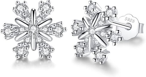 Silver Christmas Stud Earrings for Women, 925 Sterling Silver Snowflake Stud Earrings, Silver Xmas Stud Earrings, Small Sleeper Studs, Gift for Christmas, Come with Jewellery Box in Saudi Arabia
