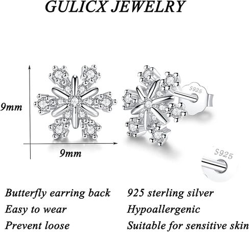 Silver Christmas Stud Earrings for Women, 925 Sterling Silver Snowflake Stud Earrings, Silver Xmas Stud Earrings, Small Sleeper Studs, Gift for Christmas, Come with Jewellery Box in Saudi Arabia