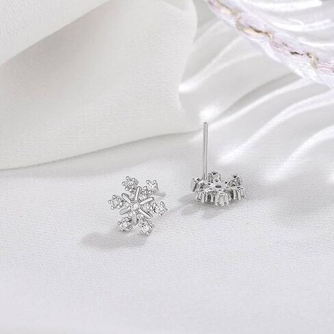 Silver Christmas Stud Earrings for Women, 925 Sterling Silver Snowflake Stud Earrings, Silver Xmas Stud Earrings, Small Sleeper Studs, Gift for Christmas, Come with Jewellery Box in Saudi Arabia