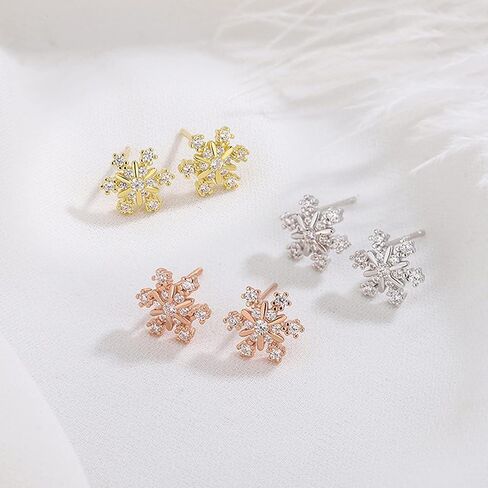 Silver Christmas Stud Earrings for Women, 925 Sterling Silver Snowflake Stud Earrings, Silver Xmas Stud Earrings, Small Sleeper Studs, Gift for Christmas, Come with Jewellery Box in Saudi Arabia