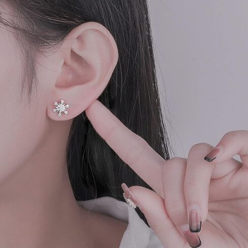 Silver Christmas Stud Earrings for Women, 925 Sterling Silver Snowflake Stud Earrings, Silver Xmas Stud Earrings, Small Sleeper Studs, Gift for Christmas, Come with Jewellery Box in Saudi Arabia