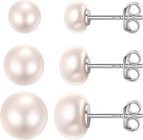 ChicSilver 4-12mm أقراط لؤلؤ المياه العذبة البيضاء المختارة بعناية من الفضة الإسترليني للنساء والفتيات الأذن الحساسة (مع صندوق هدية) in Kuwait