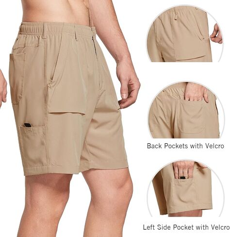 BALEAF Men's 7" Casual Shorts for Summer Elastic Waist Quick Dry Lightweight Short with Cargo Hiking Fishing in Kuwait