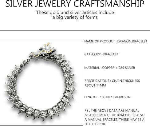 TERYSSAI Retro Dragon Bracelets for Men, Metal Style Totem Dragon Link Chain Adjustable Punk Hip Hop Dragon Men's Accessories in Kuwait