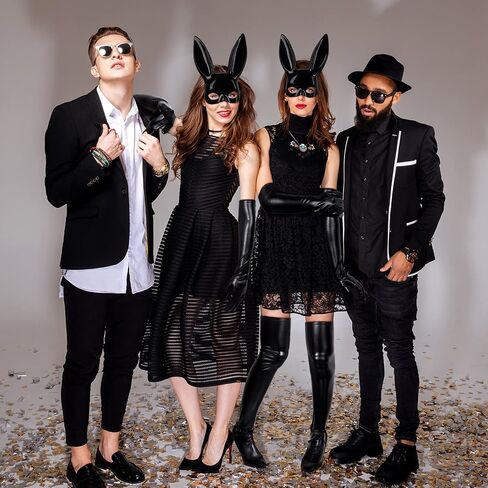 SATINIOR 5 Pieces Women Halloween Costume Set Elastic Shiny Wet Look Long Gloves Black Wet Thigh High Stockings Rabbit Ears Masquerade Cover for Halloween Cosplay Party, Multicoloured, One Size in Saudi Arabia