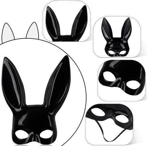 SATINIOR 5 Pieces Women Halloween Costume Set Elastic Shiny Wet Look Long Gloves Black Wet Thigh High Stockings Rabbit Ears Masquerade Cover for Halloween Cosplay Party, Multicoloured, One Size in Saudi Arabia