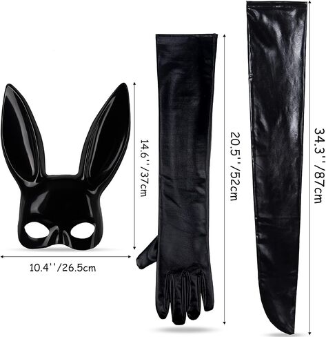 SATINIOR 5 Pieces Women Halloween Costume Set Elastic Shiny Wet Look Long Gloves Black Wet Thigh High Stockings Rabbit Ears Masquerade Cover for Halloween Cosplay Party, Multicoloured, One Size in Saudi Arabia