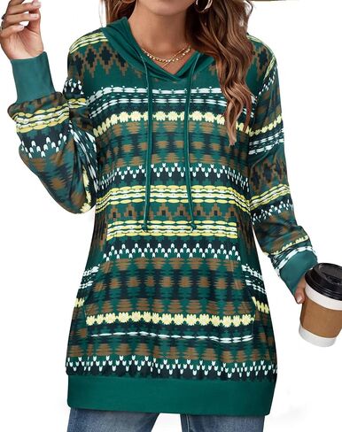 Miusey Womens Hooded Shirts Long Sleeve V Neck Tunic Hoodie Lightweight Sweatshirts with Kangaroo Pocket in Kuwait