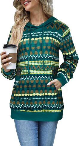 Miusey Womens Hooded Shirts Long Sleeve V Neck Tunic Hoodie Lightweight Sweatshirts with Kangaroo Pocket in Kuwait