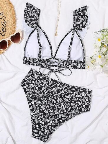 طقم بيكيني مكشكش من BIKINX للنساء لباس سباحة عالي الخصر مكون من قطعتين للتحكم في البطن in Kuwait