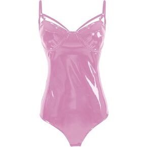 TZMAPU Women's Piece Halter Jumpsuit Faux patent Leather Leotard Bodysuit in Kuwait