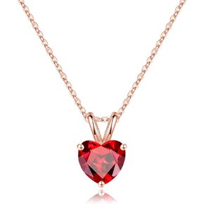 Heart Birthstone Necklace for Women Mom, 1ct Natural or Created Classic Solitaire Heart Cut Sparkle Birthstone Charms 18K White Yellow Rose Gold Plated S925 Sterling Silver Birthstone Jewelry Gifts