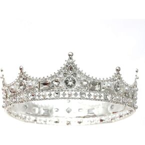 FORSEVEN King Crown for Men Crystal Pearl Wedding Tiaras Birthday Party Round Crowns