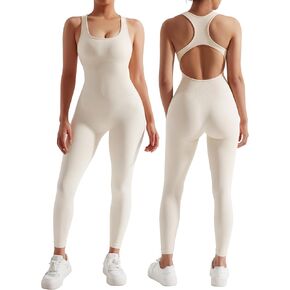 RXRXCOCO Women Backless One Piece Jumpsuits Sleeveless Scoop Neck Bodycon Romper Seamless Workout Yoga Jumpsuits in Kuwait