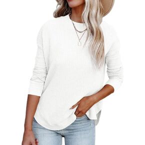 INFITTY Women's Long Sleeve Crewneck Sweatshirt Waffle Knit Loose Fit Fall Tunic Sweaters Jumper
