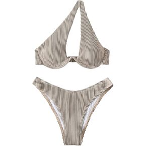 SweatyRocks Women's Ribbed Push Up Bikini Swimsuit One Shoulder Cut Out Bathing Suit