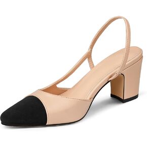 SHOEXY Slingbacks Heels for Women Two Tone Shoes Block Heels Casual Wedding Dress Shoes