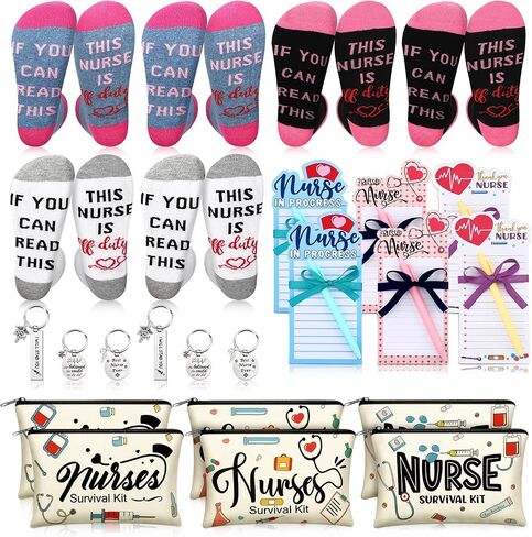 Jiuguva 36 Pcs Nursing Appreciation Gifts Nurses Week Gifts in Bulk Nurse Kit Christmas Gifts for Nurses Notepad for Nurses Socks Nursing Makeup Bags Nursing for Holiday in Saudi Arabia