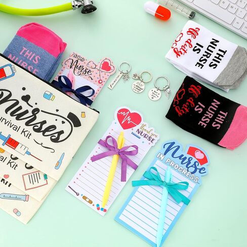 Jiuguva 36 Pcs Nursing Appreciation Gifts Nurses Week Gifts in Bulk Nurse Kit Christmas Gifts for Nurses Notepad for Nurses Socks Nursing Makeup Bags Nursing for Holiday in Saudi Arabia